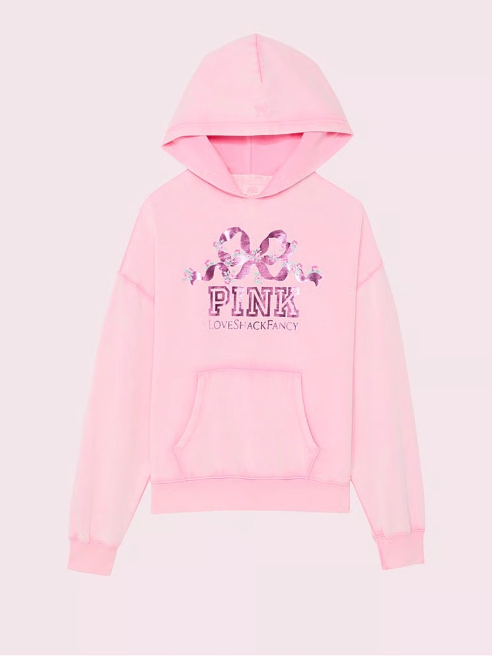VS PINK x LoveShackFancy Oversized Hoodie Pink Floral Bow Logo Size M